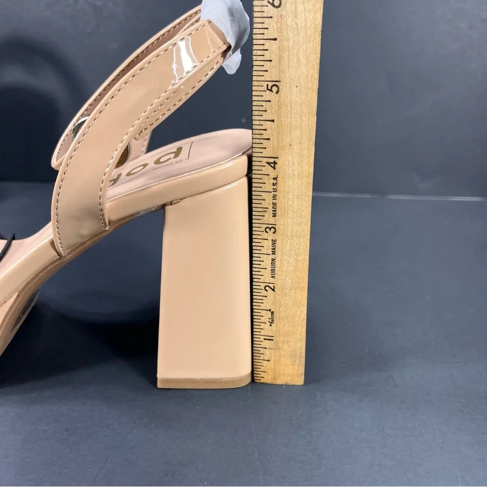 pop Tan Nude Patent Block Chunky Heel Sandals with Ankle Strap new in box size 7 - Picture 9 of 11